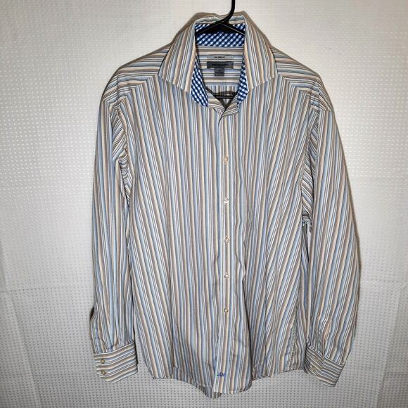 Johnston & Murphy XL LS Button Down Shirt Mens Tailored Fit Striped Cotton - Picture 1 of 6